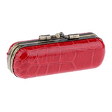 Max Cracked Stone Leather Lipstick Lip Gloss Case Storage Box Holder with Mirror Red