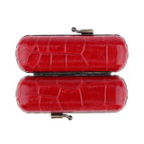 Max Cracked Stone Leather Lipstick Lip Gloss Case Storage Box Holder with Mirror Red