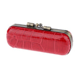 Max Cracked Stone Leather Lipstick Lip Gloss Case Storage Box Holder with Mirror Red