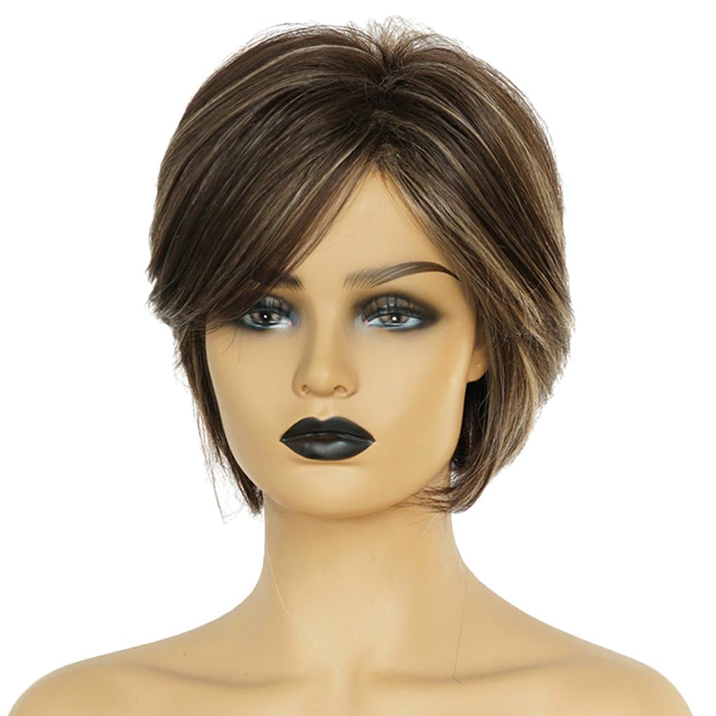 Max 10inch Natural Short Straight Wigs Fluffy Human Hair Pixie Cut Wig for Women