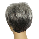 Max 8'' Natural Short Straight Wigs Human Hair Pixie Cut Wig for Women w/Bangs Black Gray