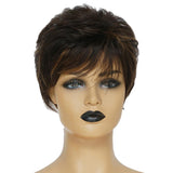 Maxbell Natural Short Curly Wigs Human Hair Pixie Cut Wig for Women w/ Bangs 8 inch