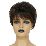 Maxbell Natural Short Curly Wigs Human Hair Pixie Cut Wig for Women w/ Bangs 8 inch