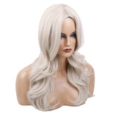 Maxbell Women Synthetic Long Curly Wavy Wig White Mixed Color Side Part Full Wigs
