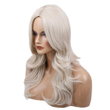 Maxbell Women Synthetic Long Curly Wavy Wig White Mixed Color Side Part Full Wigs
