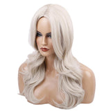 Maxbell Women Synthetic Long Curly Wavy Wig White Mixed Color Side Part Full Wigs