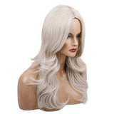 Maxbell Women Synthetic Long Curly Wavy Wig White Mixed Color Side Part Full Wigs