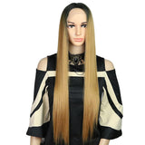 Max 24" Women Middle Part Long Straight Hair Lace Front Synthetic Wig Golden