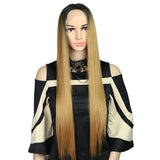 Max 24" Women Middle Part Long Straight Hair Lace Front Synthetic Wig Golden
