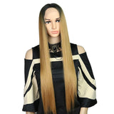 Max 24" Women Middle Part Long Straight Hair Lace Front Synthetic Wig Golden