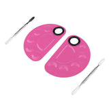Maxbell 2pcs Nail Art Paint Makeup Foundation Mixing Palette w/ Spatula Sticks Set Pink