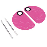 Maxbell 2pcs Nail Art Paint Makeup Foundation Mixing Palette w/ Spatula Sticks Set Pink
