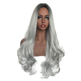 Maxbell 26'' Natural Long Curly Wigs Synthetic Full Wig for Cosplay Fancy Dress Black Gray