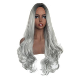 Maxbell 26'' Natural Long Curly Wigs Synthetic Full Wig for Cosplay Fancy Dress Black Gray