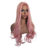 Maxbell 26'' Natural Long Curly Wigs Synthetic Full Wig for Cosplay Fancy Dress Pink