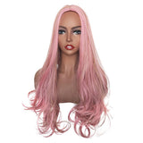Maxbell 26'' Natural Long Curly Wigs Synthetic Full Wig for Cosplay Fancy Dress Pink