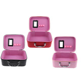 Maxbell Handheld Leather Makeup Train Case Cosmetic Organizer Bag With Mirror Zipper Pink