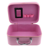 Maxbell Handheld Leather Makeup Train Case Cosmetic Organizer Bag With Mirror Zipper Pink