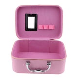 Maxbell Handheld Leather Makeup Train Case Cosmetic Organizer Bag With Mirror Zipper Pink