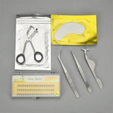 Max 11pcs Eyelash Extension Set-Eyelash Pads/Tweezer/Lashes/Curler/Lash Holder Golden