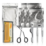 Max 11pcs Eyelash Extension Set-Eyelash Pads/Tweezer/Lashes/Curler/Lash Holder Silver