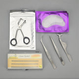 Max 11pcs Eyelash Extension Set-Eyelash Pads/Tweezer/Lashes/Curler/Lash Holder Purple