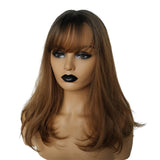 Max Brown Long Straight Wigs w/ Bangs for Women Ladies Synthetic Full Hair Wig 16 inch