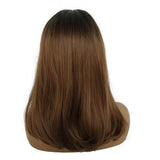 Max Brown Long Straight Wigs w/ Bangs for Women Ladies Synthetic Full Hair Wig 16 inch
