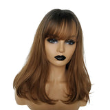 Max Brown Long Straight Wigs w/ Bangs for Women Ladies Synthetic Full Hair Wig 16 inch