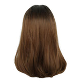 Max Brown Long Straight Wigs w/ Bangs for Women Ladies Synthetic Full Hair Wig 16 inch