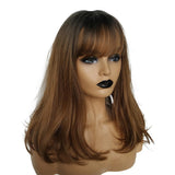 Max Brown Long Straight Wigs w/ Bangs for Women Ladies Synthetic Full Hair Wig 16 inch