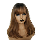 Max Brown Long Straight Wigs w/ Bangs for Women Ladies Synthetic Full Hair Wig 16 inch