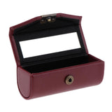 Max Leather Lipstick Case Holder Storage Box mirror Purse Pocket Wine Red