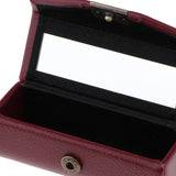 Max Leather Lipstick Case Holder Storage Box mirror Purse Pocket Wine Red