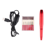 Maxbell 6pcs Electric Nail Drill Bits and Nail Art File Pen Machine Kits Red