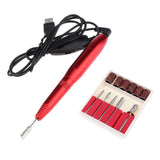 Maxbell 6pcs Electric Nail Drill Bits and Nail Art File Pen Machine Kits Red