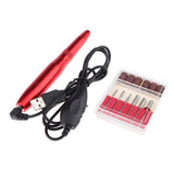 Maxbell 6pcs Electric Nail Drill Bits and Nail Art File Pen Machine Kits Red