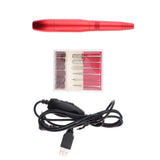 Maxbell 6pcs Electric Nail Drill Bits and Nail Art File Pen Machine Kits Red