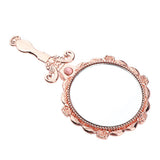 Maxbell Vintage Round Handheld Makeup Vanity Folding Compact Mirror with Handle Rose Gold