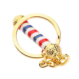 Maxbell Alloy Keychain Barbershop Pendant Necklace Barber Pole Chain for Men Golden