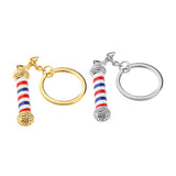 Maxbell Alloy Keychain Barbershop Pendant Necklace Barber Pole Chain for Men Golden
