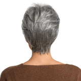 Maxbell 10" Short Wig for Women Real Human Hair Pixie Cut Chic Wig w/Side Bangs Gray