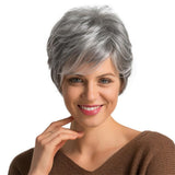 Maxbell 10" Short Wig for Women Real Human Hair Pixie Cut Chic Wig w/Side Bangs Gray
