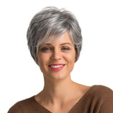 Maxbell 10" Short Wig for Women Real Human Hair Pixie Cut Chic Wig w/Side Bangs Gray