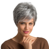 Maxbell 10" Short Wig for Women Real Human Hair Pixie Cut Chic Wig w/Side Bangs Gray
