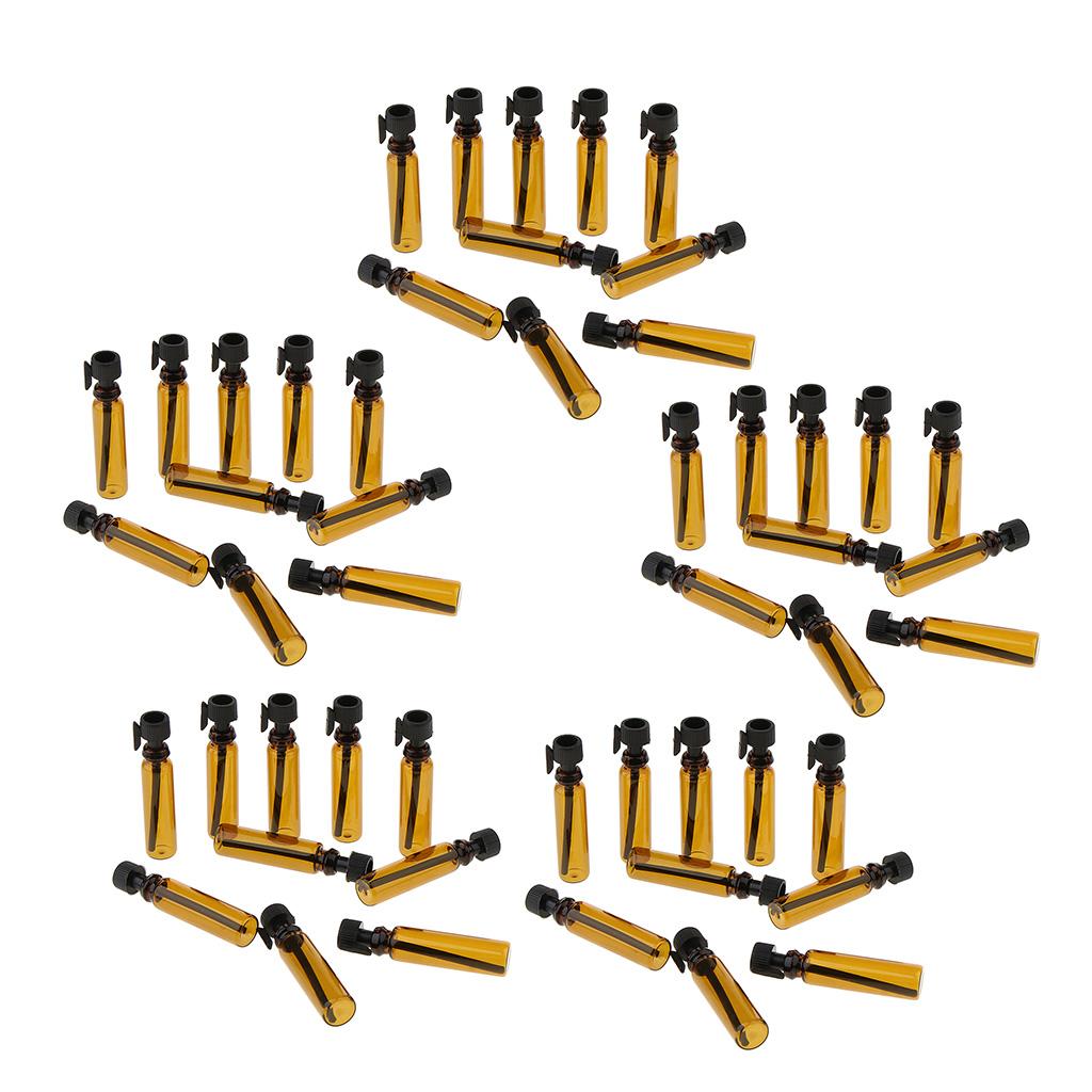 50Pcs/set Mini Amber Glass Essential Oils Bottles Vials Small Containers 1mL