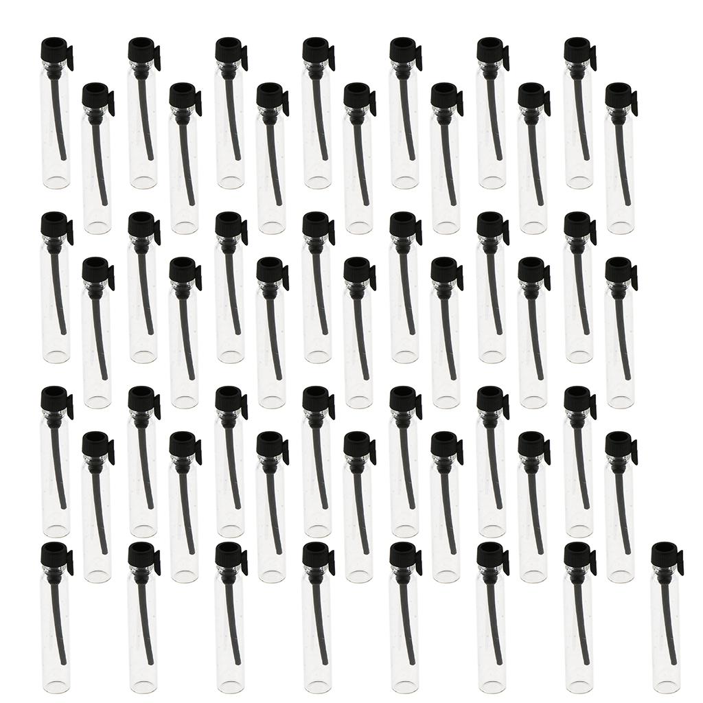 50x Mini Glass Perfume Sample Vials Empty Essential Oil Fragrance Bottle 2ml Black Cap