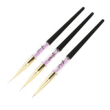 Maxbell 3Pcs Pro Nail Art Brush Set Painting Pen for False Nail UV Gel Polish Black