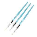 Maxbell 3Pcs Pro Nail Art Brush Set Painting Pen for False Nail UV Gel Polish Blue