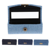 Maxbell Denim Lip Gloss Holder Lipstick Storage Case Container with Mirror for Purse Light Blue